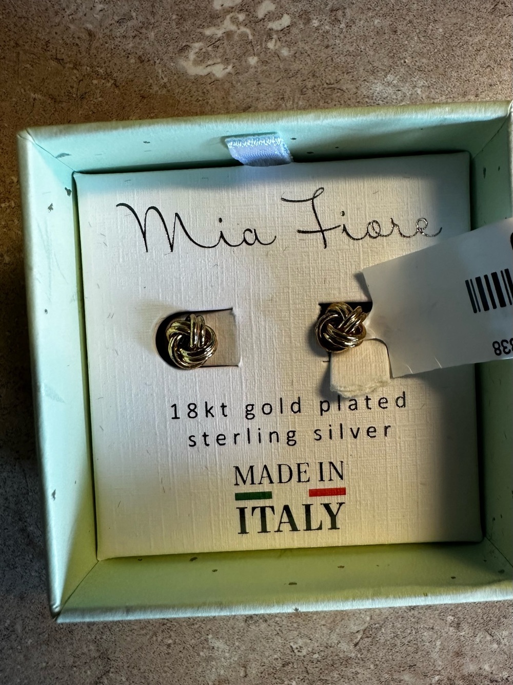 Mia Fiore 18kt Gold Plated Sterling Silver Love Knot Stud Earrings Made In Italy